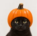 Pump Cat, a black cat wearing a pumpkin